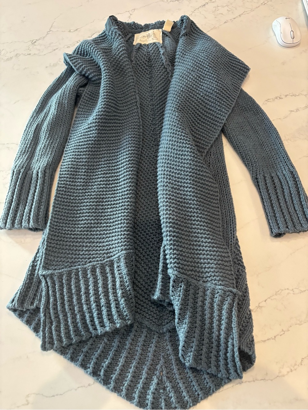 Angel Of The North Slate Blue Ruffled Open-Front Cardigan CT - Picture 4 of 11
